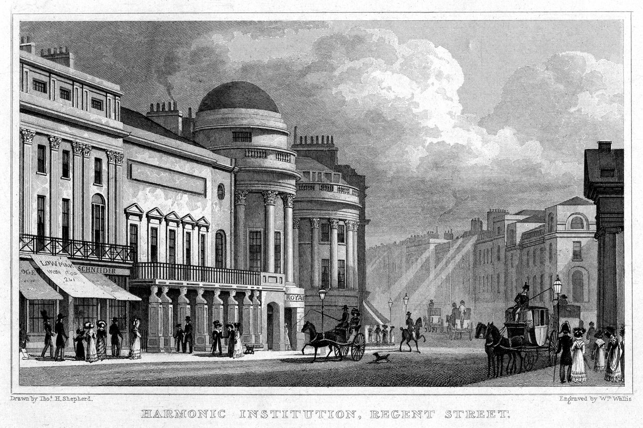 Harmonic Institution, Regent Street, 1828. tekijältä W. Wallis