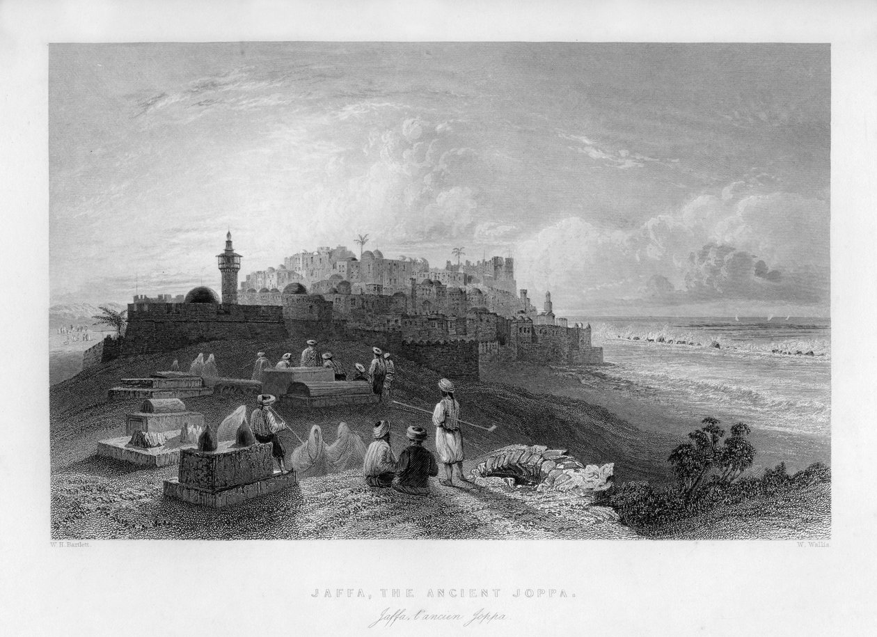 Jaffa, muinainen Joppa, Palestiina Israel, 1841. tekijältä W. Wallis
