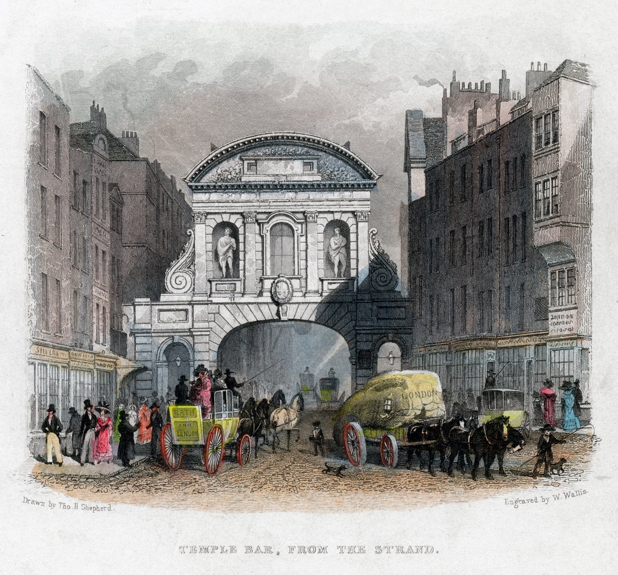 Temple Bar, Strand, Lontoo, 1829. tekijältä W. Wallis