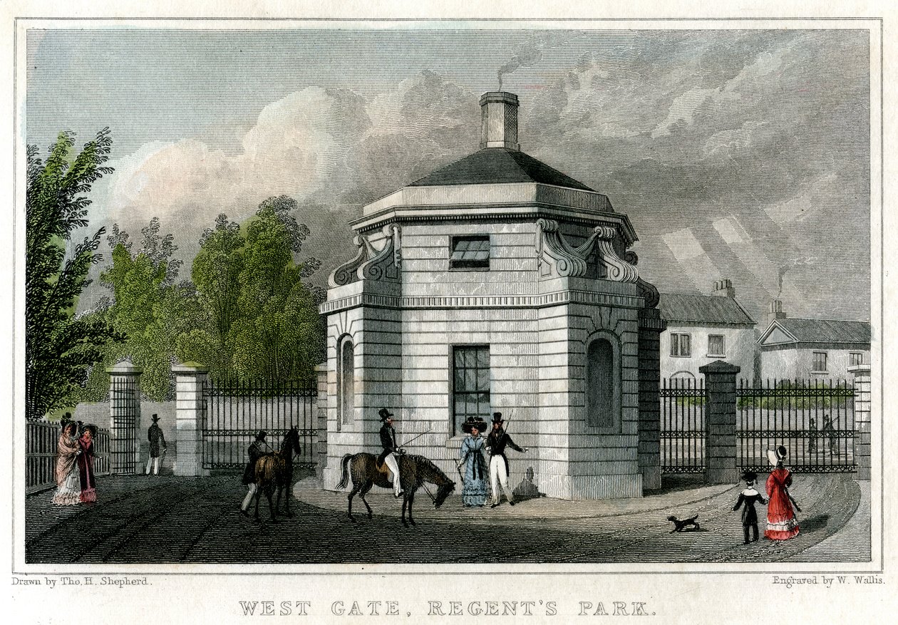 West Gate, Regents Park, Lontoo, 1800-luku. tekijältä W. Wallis