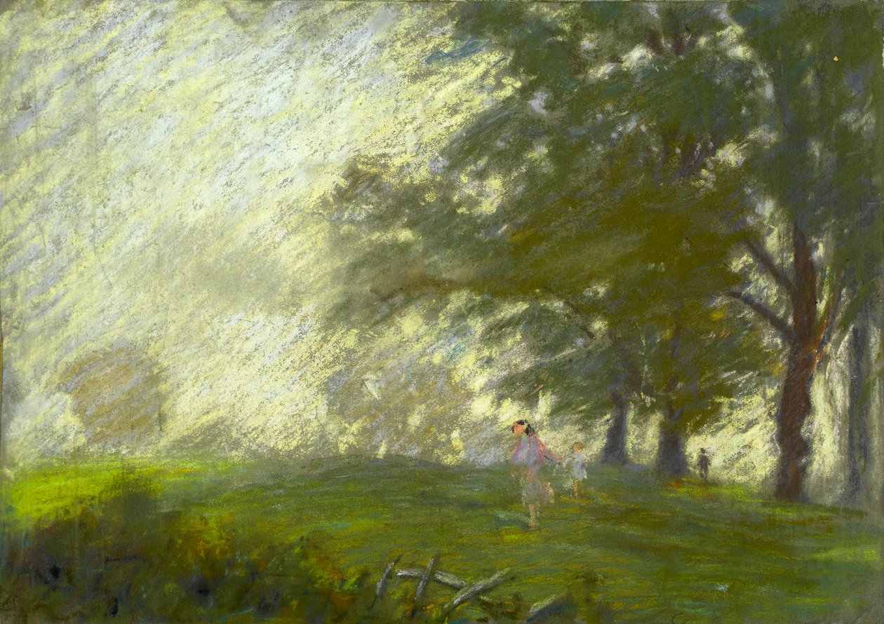 Nuori tyttö hyppäämässä glade (pastelli paperille) tekijältä Walter Bonner Gash