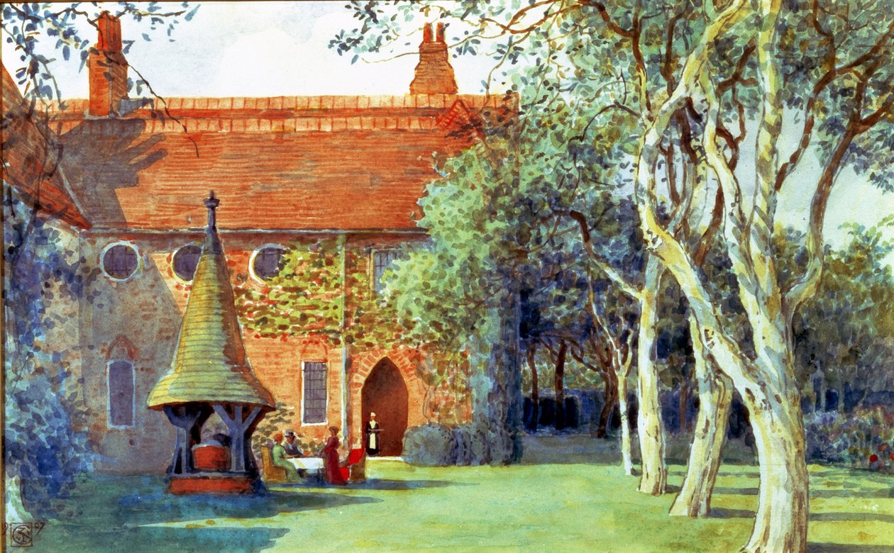 Teetä Red Housessa, 1907 (wc paperilla) tekijältä Walter Crane