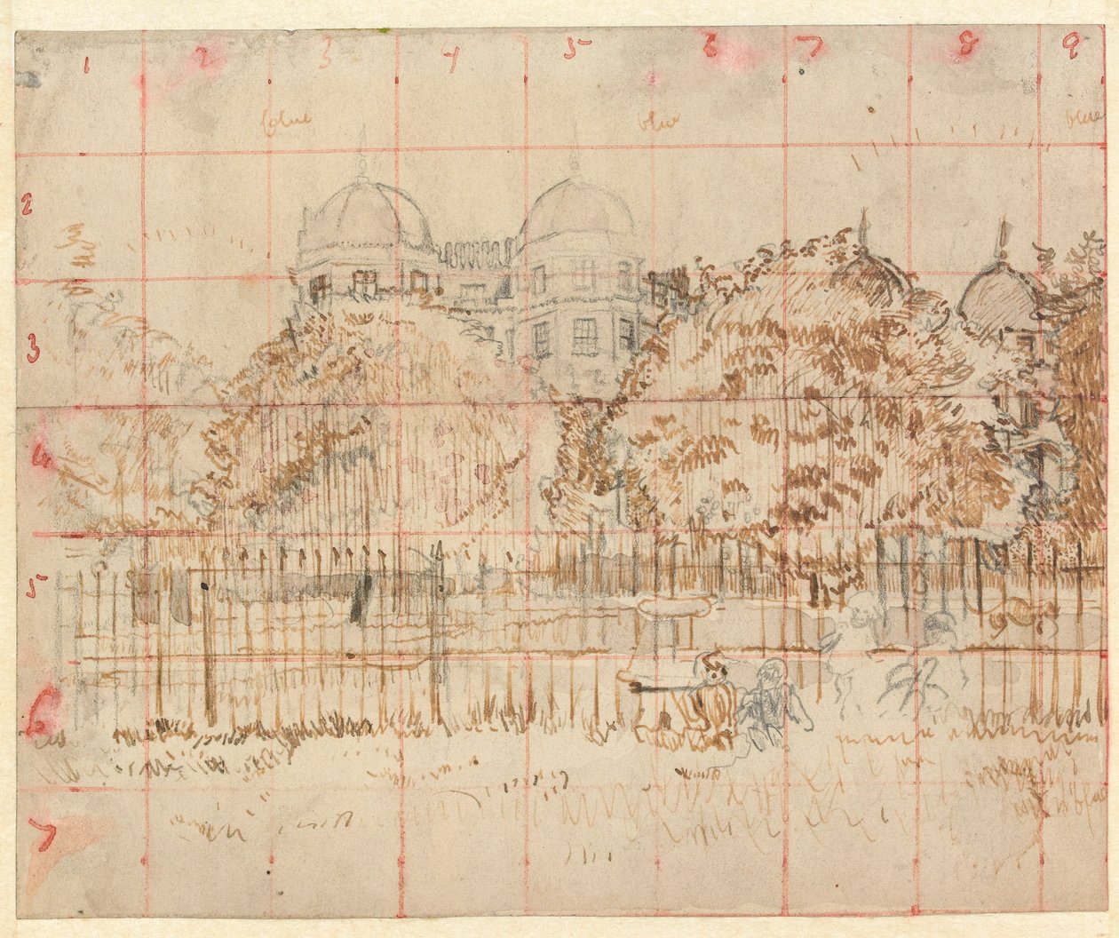 Regents Park (grafiitti, kynä ja muste harmaalle paperille) tekijältä Walter Richard Sickert