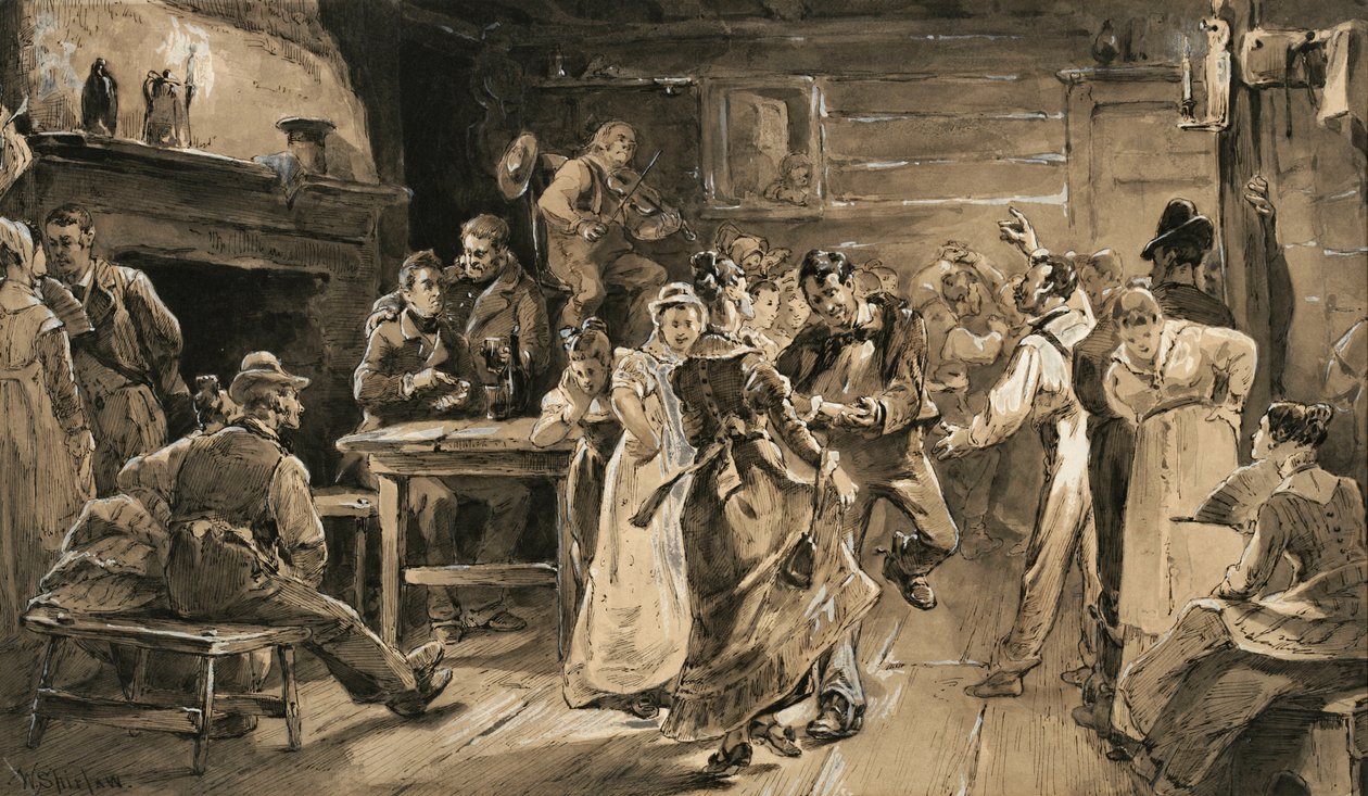 Country Dance (kynä ja muste pesulla paperille) tekijältä Walter Shirlaw