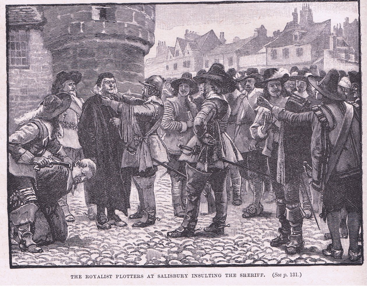 Kuninkaallisten kannattajat Salisburyssa loukkaavat sheriffiä AD 1655. tekijältä Walter Stanley Paget