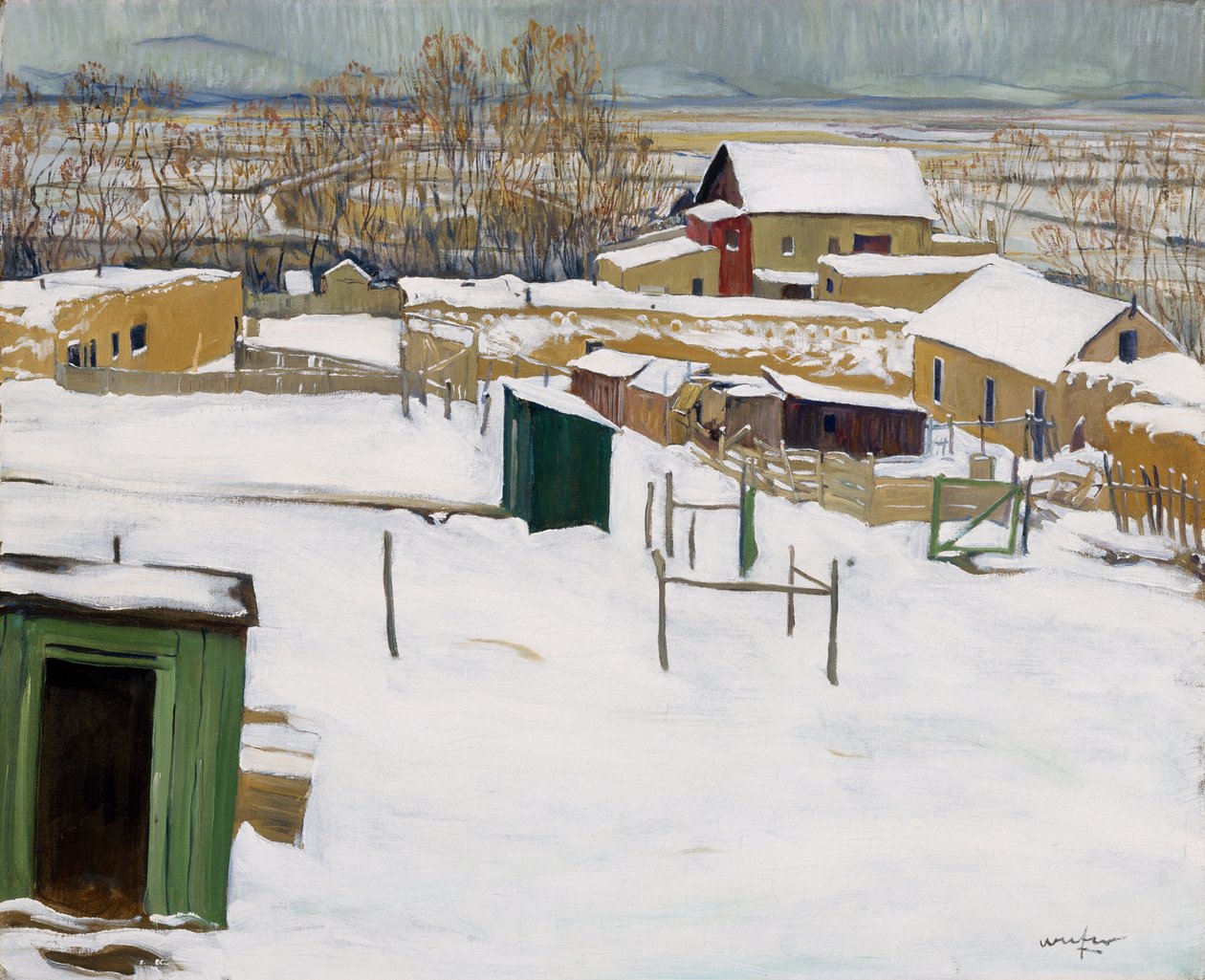 Taos lumessa, n. 1914-20 tekijältä Walter Ufer