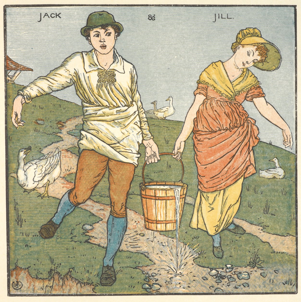 Värikuvitus "Jack ja Jill". tekijältä Walter Crane