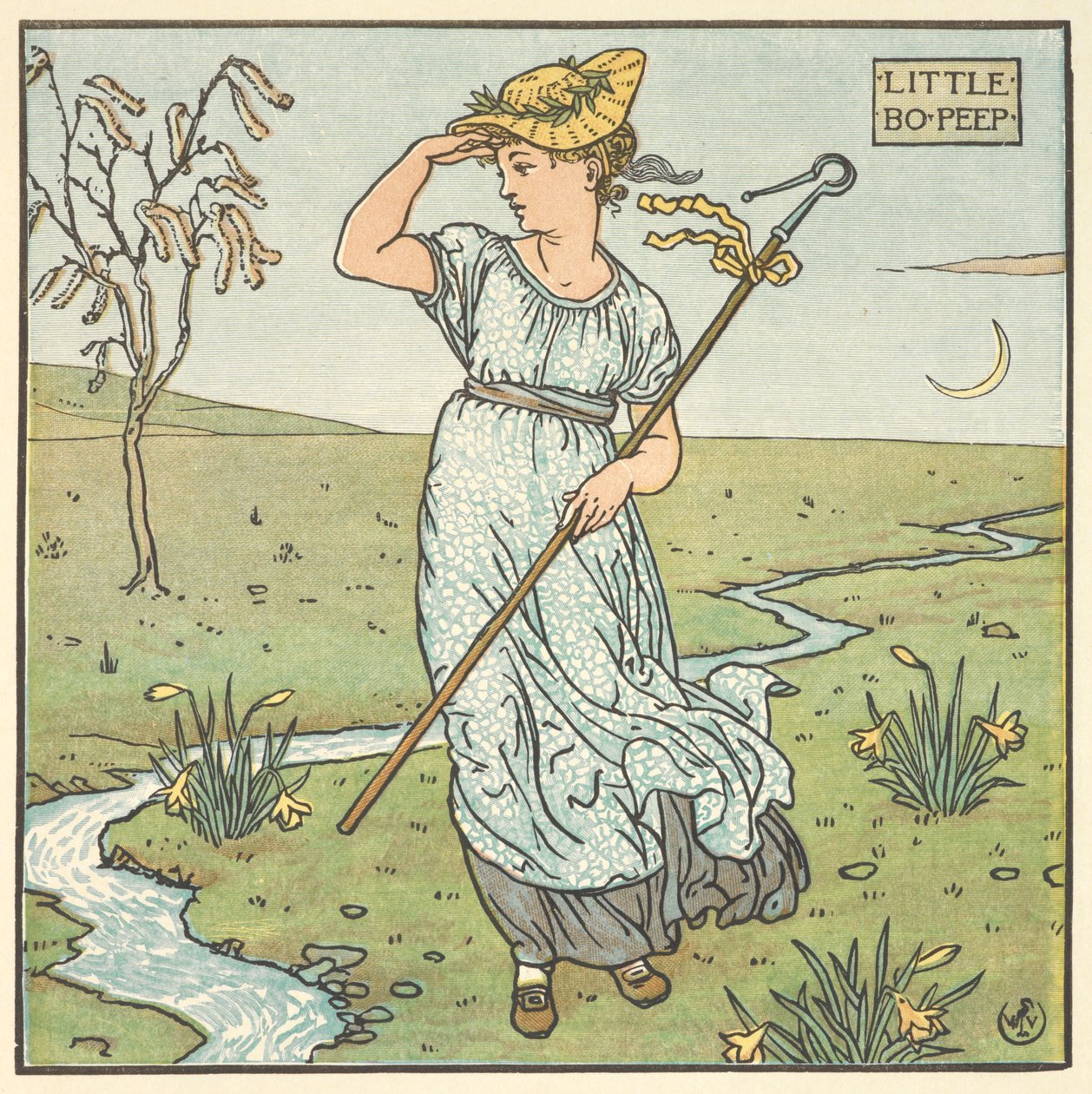 Värillinen kuvitus "Little Boo Peepille". tekijältä Walter Crane