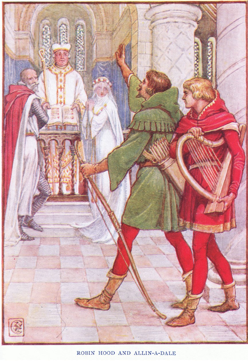 Robin Hood ja Alan-a-Dale, n. 1920 tekijältä Walter Crane