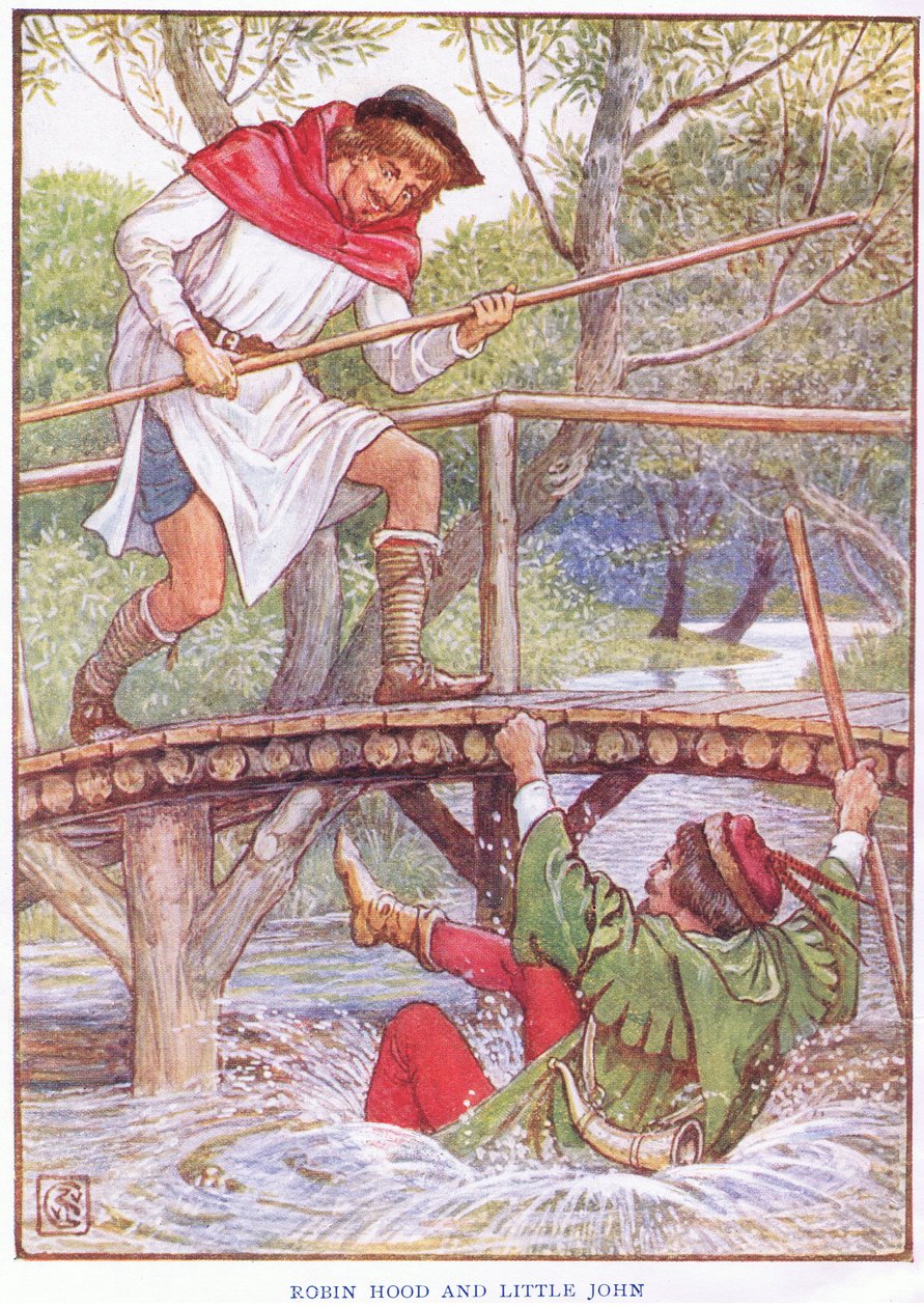 Robin Hood ja Pikku John, n. 1920 tekijältä Walter Crane