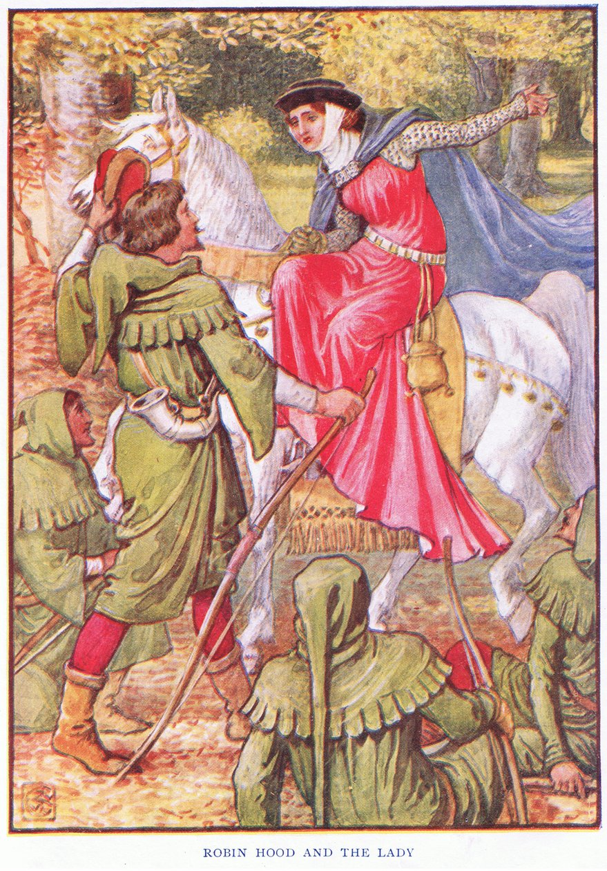 Robin Hood ja nainen, n. 1920 tekijältä Walter Crane