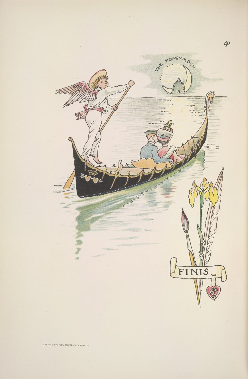 Kuherruskuukausi. Pariskunta gondolissa tekijältä Walter Crane