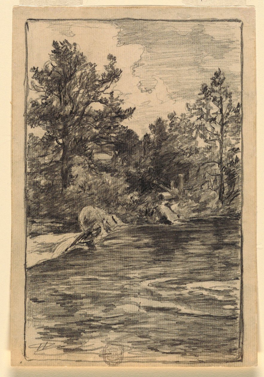Piirros, joki ja puut, 1880-90 tekijältä Walter Shirlaw