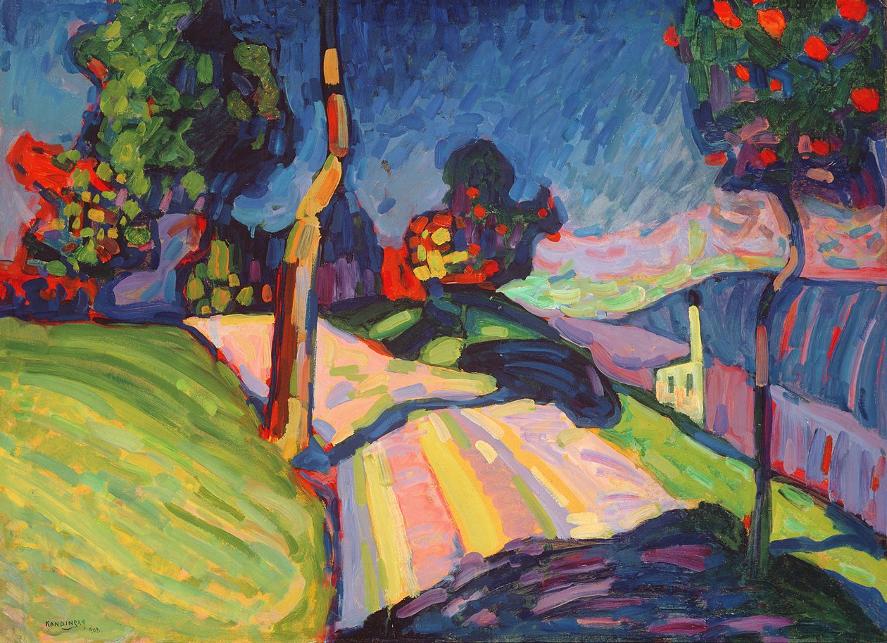 Syksymaisema, Murnau, 1908 (öljy sommittelulevylle) tekijältä Wassily Kandinsky