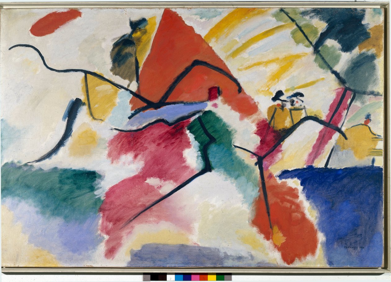 Ekspressionismi: "" Impressio n. 5” (Impressio nro 5) Vassily Kandinskyn (tai Wassily Kandinski tai Kandinskij, 1866-1944) akvarelli. 1911 Dim. 105x157,5 cm Pariisi, musee national dart moderne, keski tekijältä Wassily Kandinsky