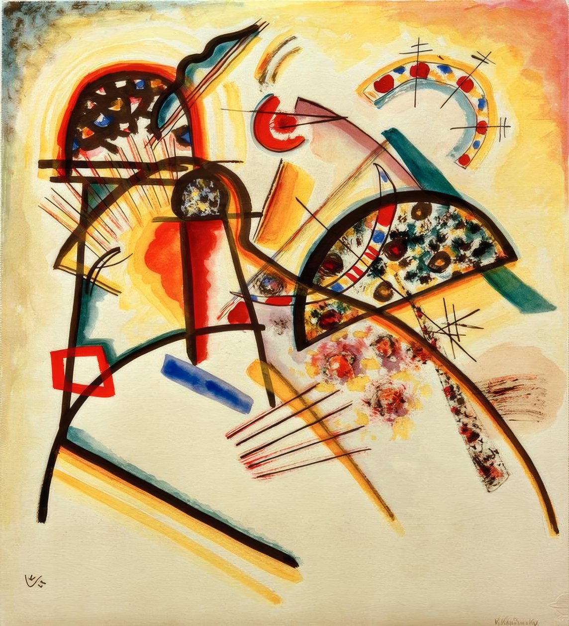 Koostumus (vorherrschend rot, gelb, schwarz) tekijältä Wassily Kandinsky