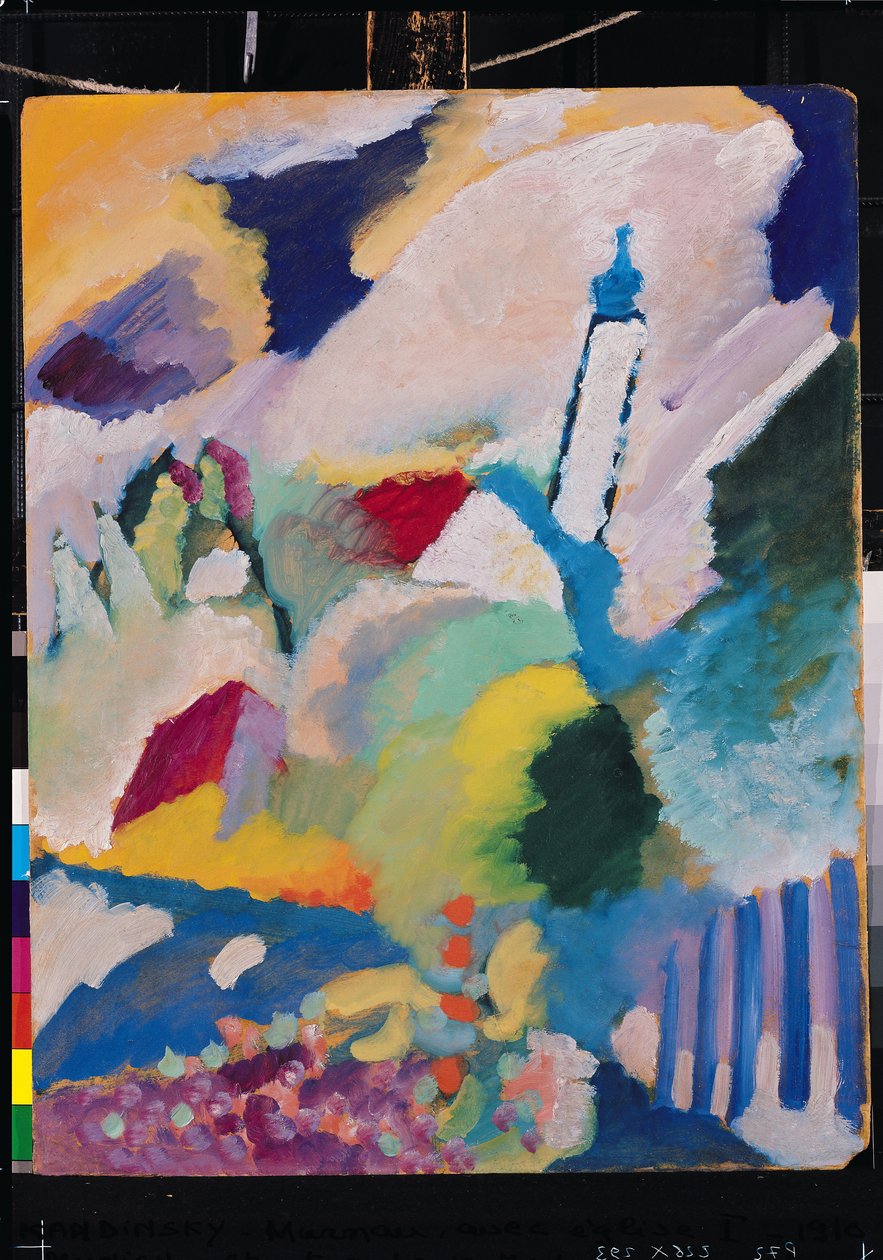 Murnau kirkon I kanssa, 1910 (pahvi) tekijältä Wassily Kandinsky