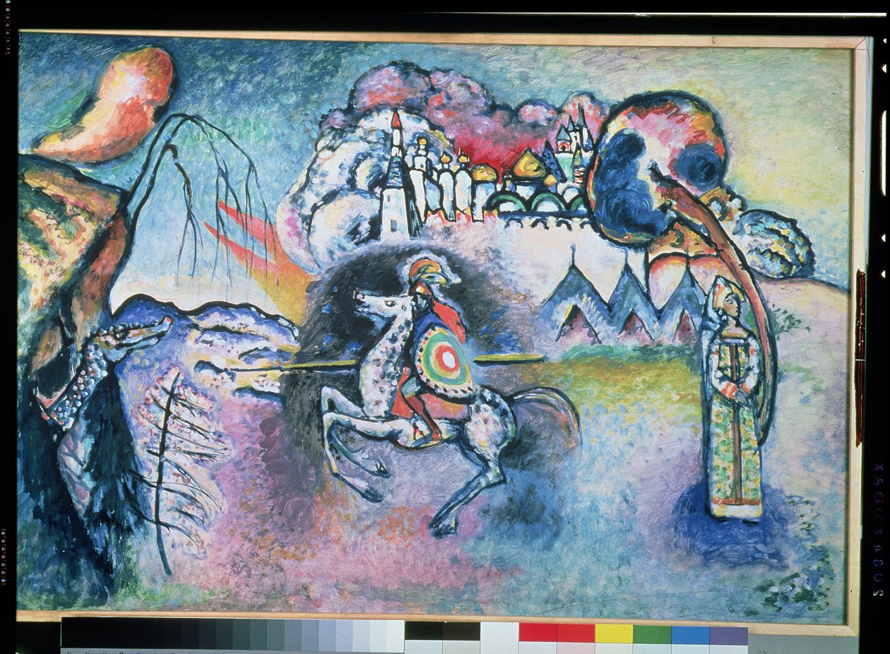 Pyhä Yrjö, 1914-15 (öljy kartongille) tekijältä Wassily Kandinsky