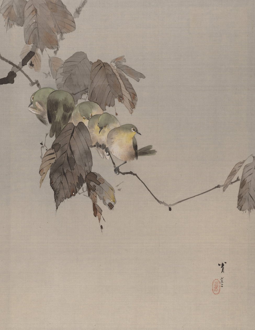 Linnut oksalla, n. 1887. tekijältä Watanabe Seitei