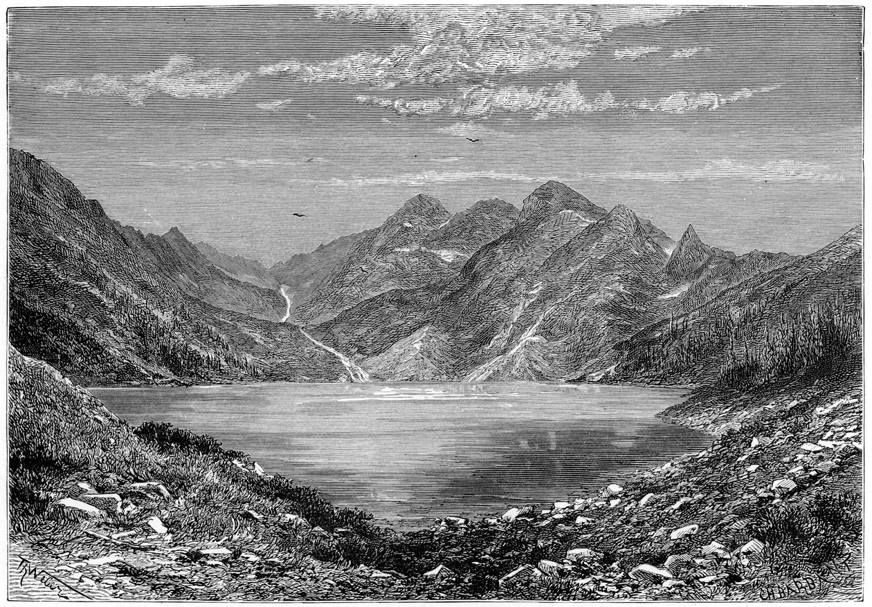 "The Fish Lake, Sveitsi", 1879 tekijältä Weber