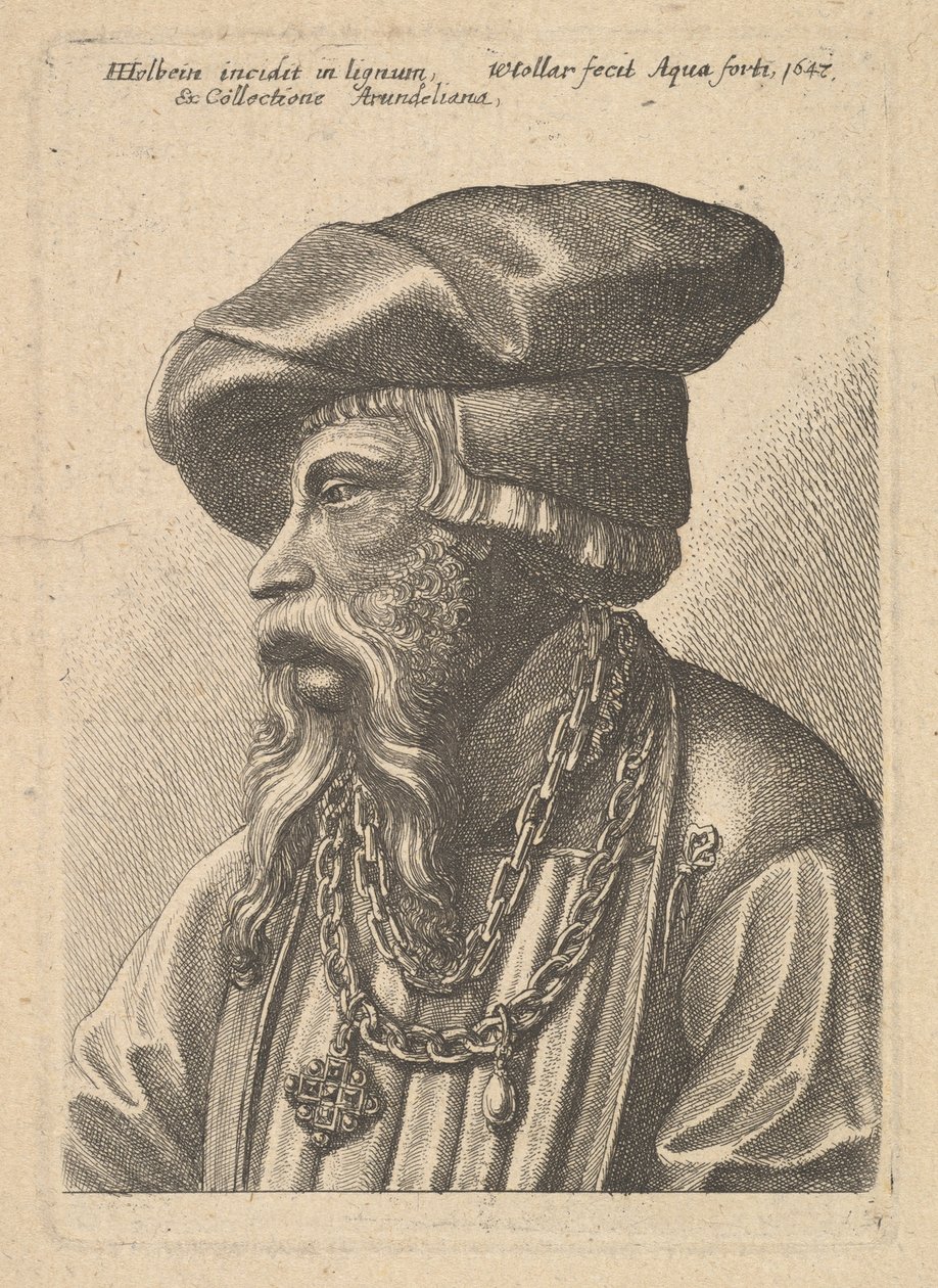 Parrakas mies ketjukaulakorulla, 1647. tekijältä Wenceslaus Hollar