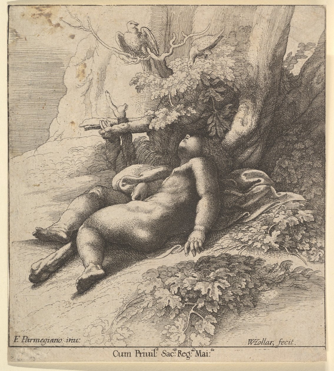 Herkules-lapsi unessa, 1625-77. tekijältä Wenceslaus Hollar