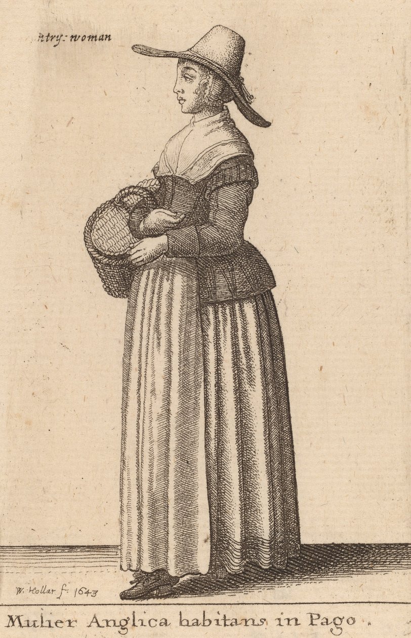 Englantilainen nainen asuu kylässä, 1643. tekijältä Wenceslaus Hollar