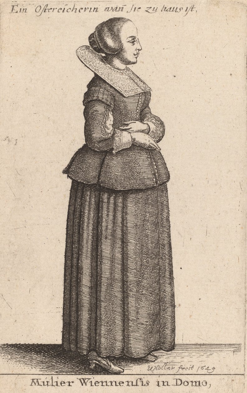 Wienin nainen kotona, 1649. tekijältä Wenceslaus Hollar