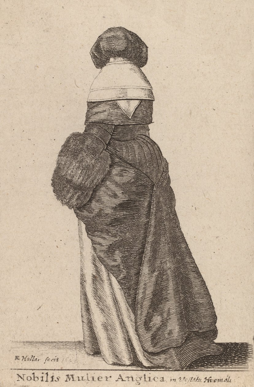 Jalo englantilainen nainen talvipukussa, 1643. tekijältä Wenceslaus Hollar