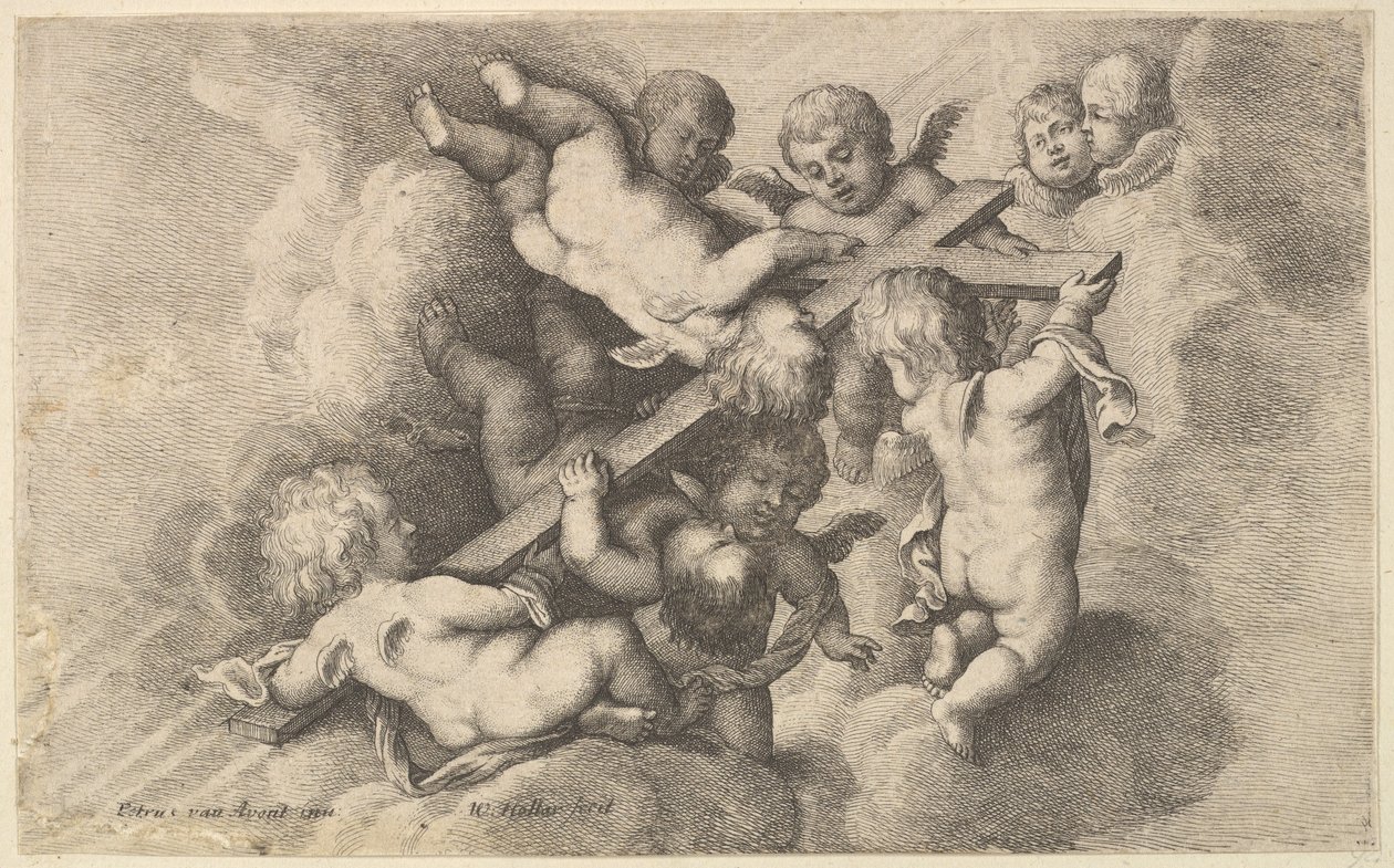 Seitsemän puttia kantamassa ristiä, 1646. tekijältä Wenceslaus Hollar