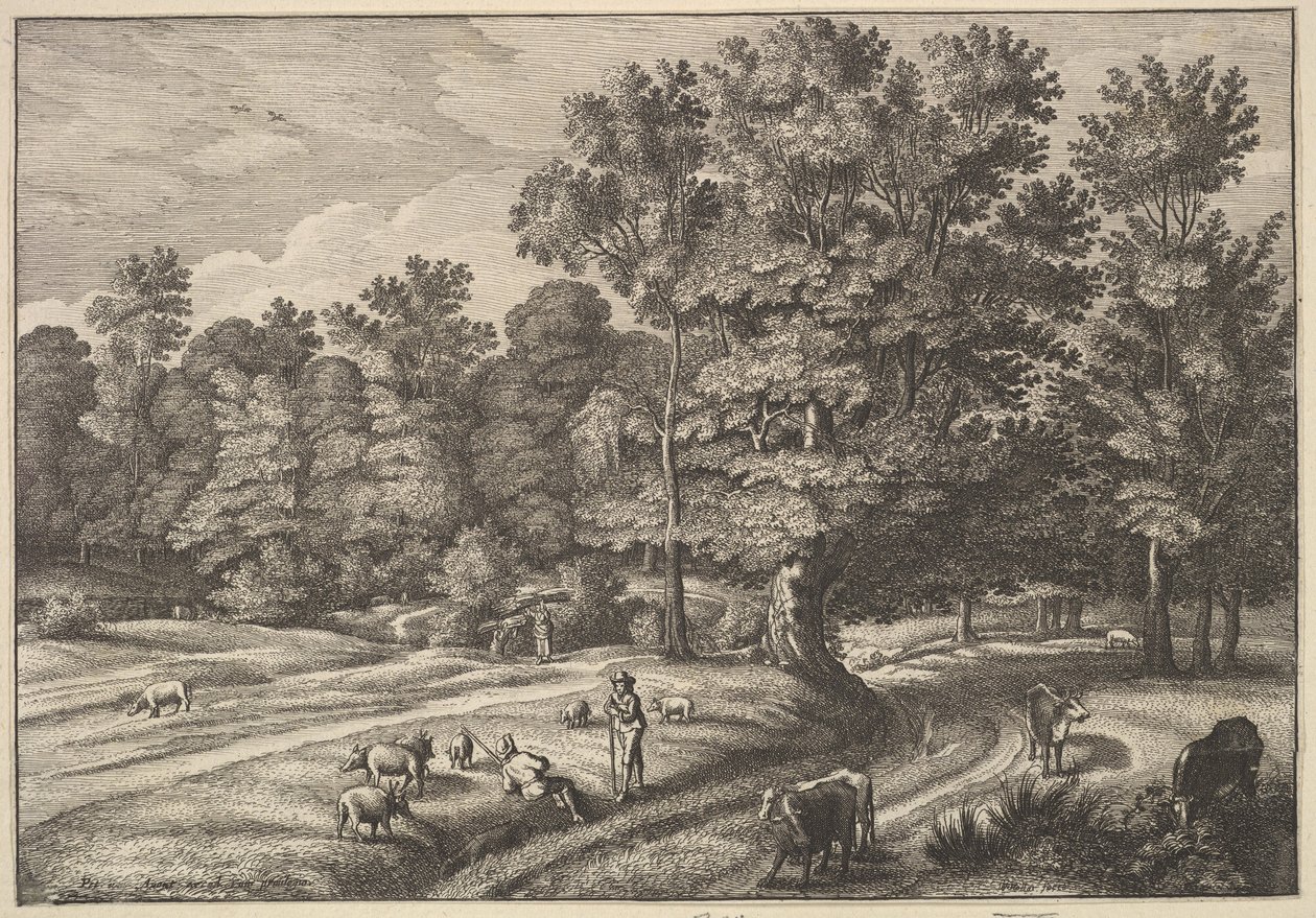 Paimenet metsässä, 1648-50. tekijältä Wenceslaus Hollar