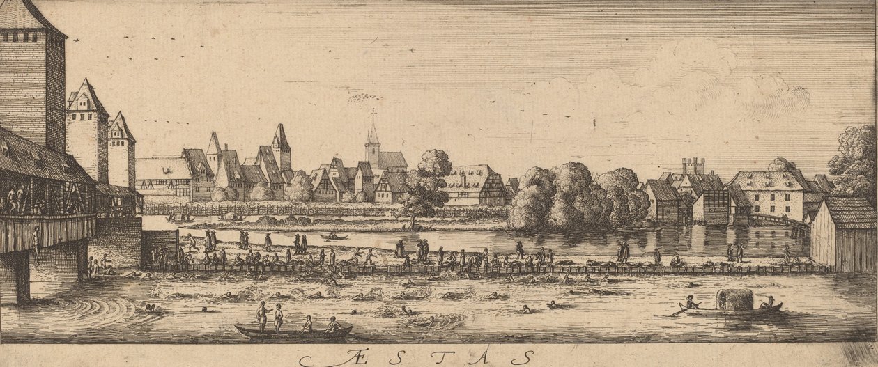 Kesä: Uimapaikka, n. 16281629. tekijältä Wenceslaus Hollar