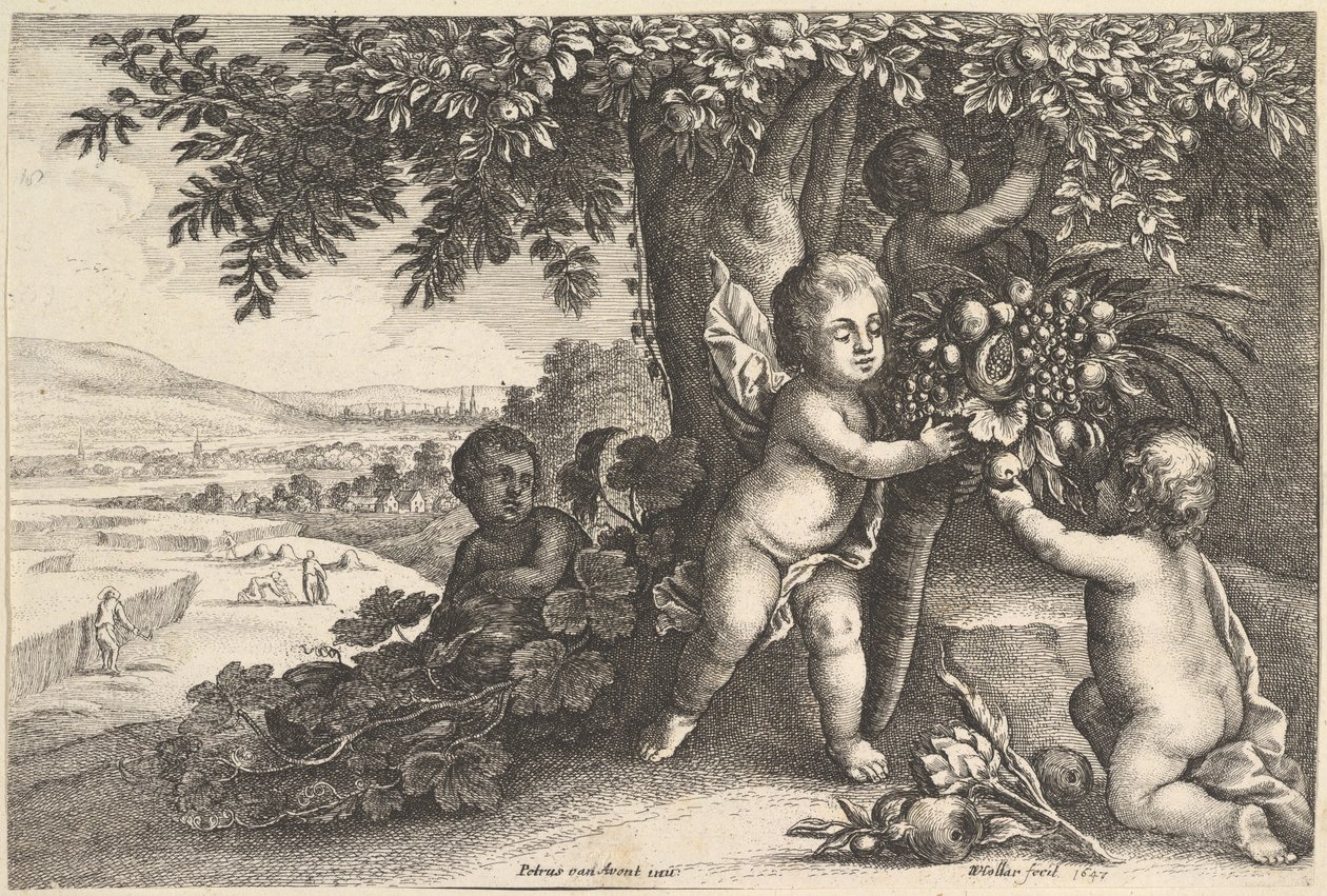 The River God and the Boys, 1625-77. tekijältä Wenceslaus Hollar