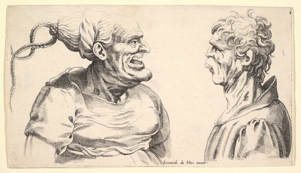 Kaksi epämuodostunutta päätä, 1625-1744. tekijältä Wenceslaus Hollar