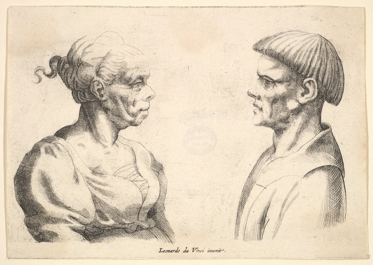 Kaksi päätä, 1625-77. tekijältä Wenceslaus Hollar