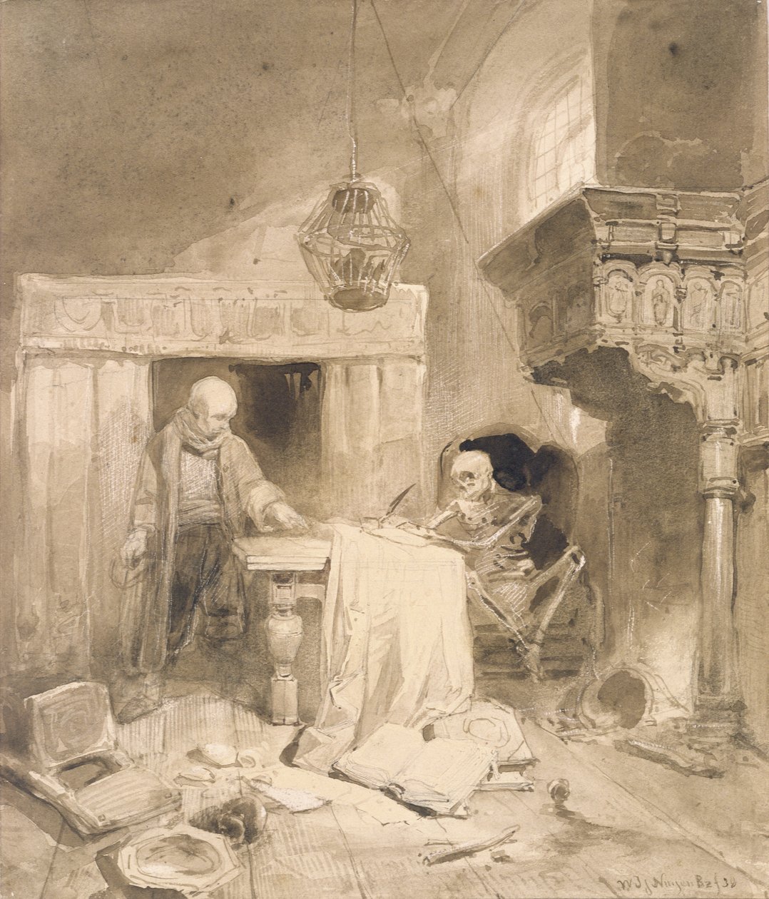 Philemon, 1838 (seepia ja pesu) tekijältä Wijnand Joseph Nuyen