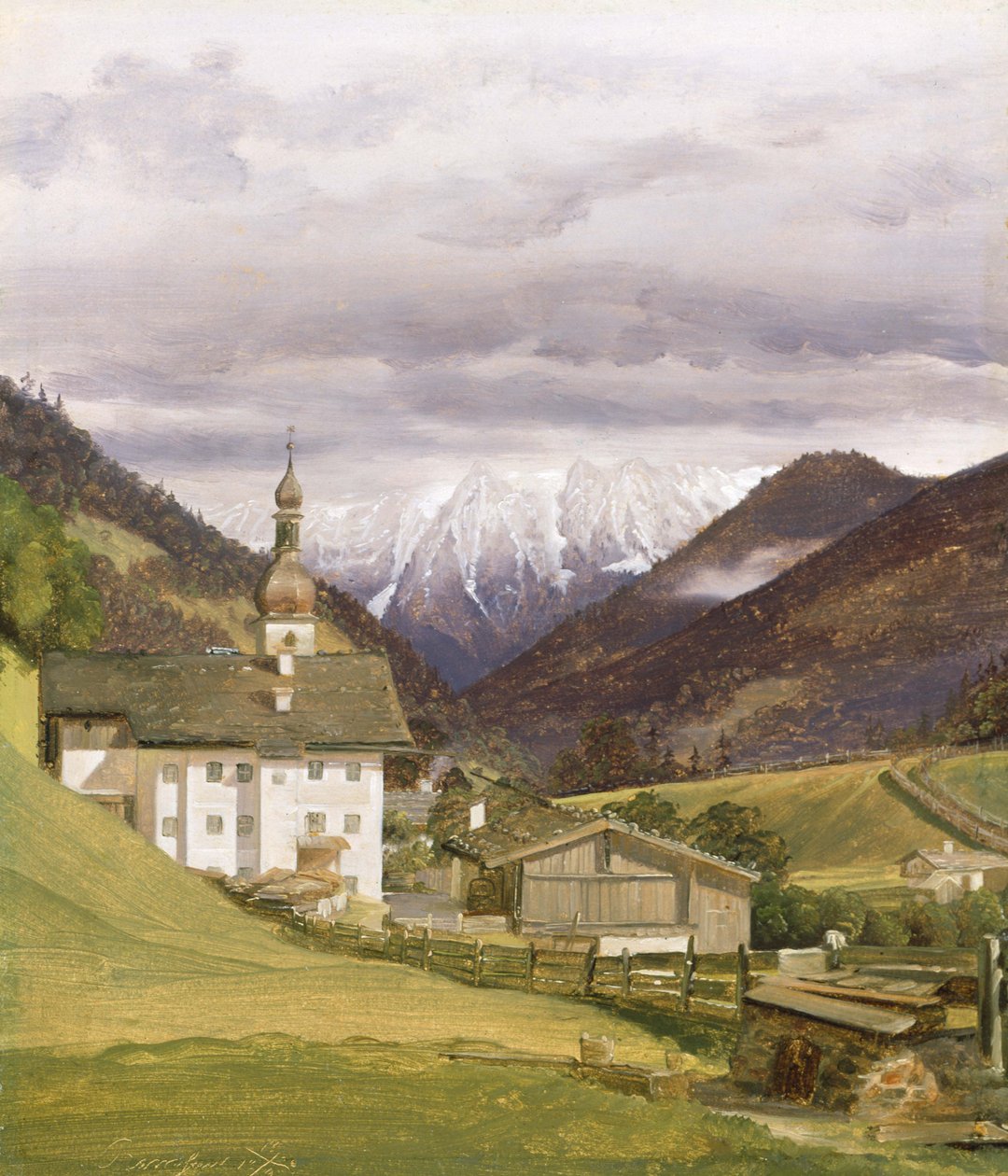Ramsaun kirkko, 1832 (öljy paperille) tekijältä Wilhelm Bendz