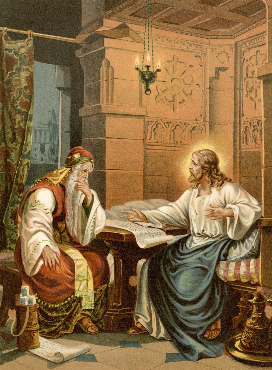 Kristuksen keskustelu Nikodemuksen kanssa (väri litho) tekijältä Wilhelm Ebbinghaus