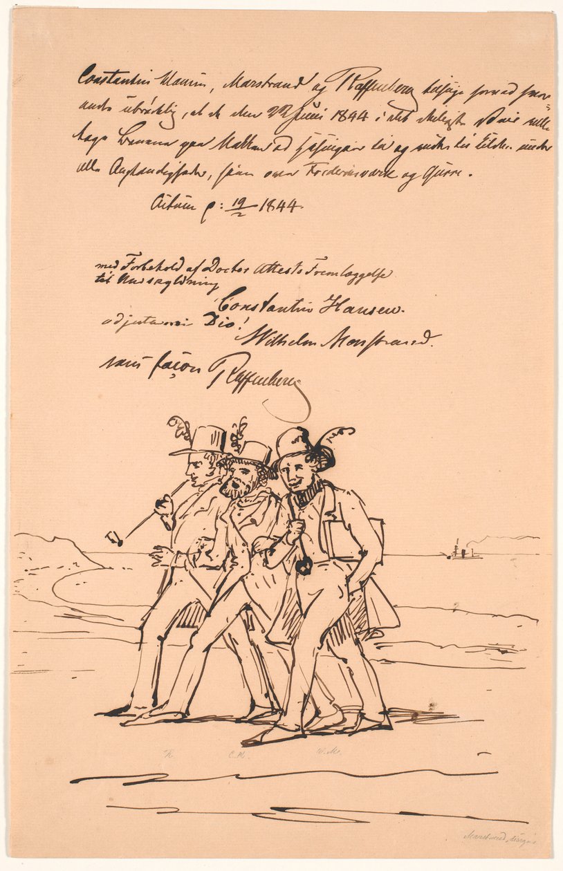 Marstrand, Constantin Hansen ja Raffenberg kävelyllä tekijältä Wilhelm Marstrand