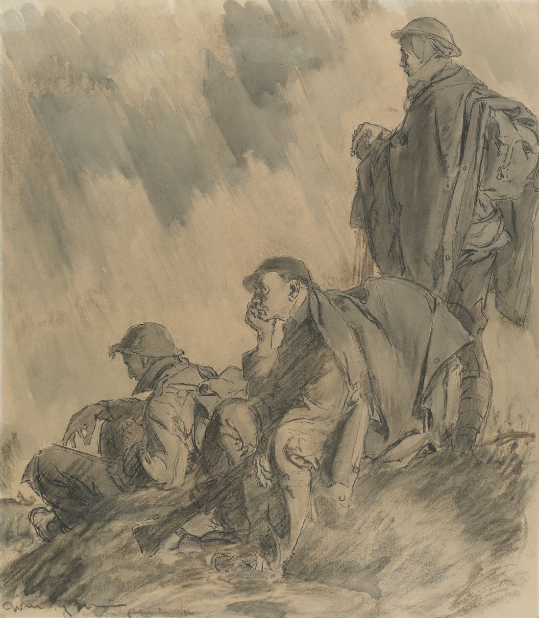 Ikuinen odotus, 1917 (hiili, kynä ja pesu paperille) tekijältä Will Dyson
