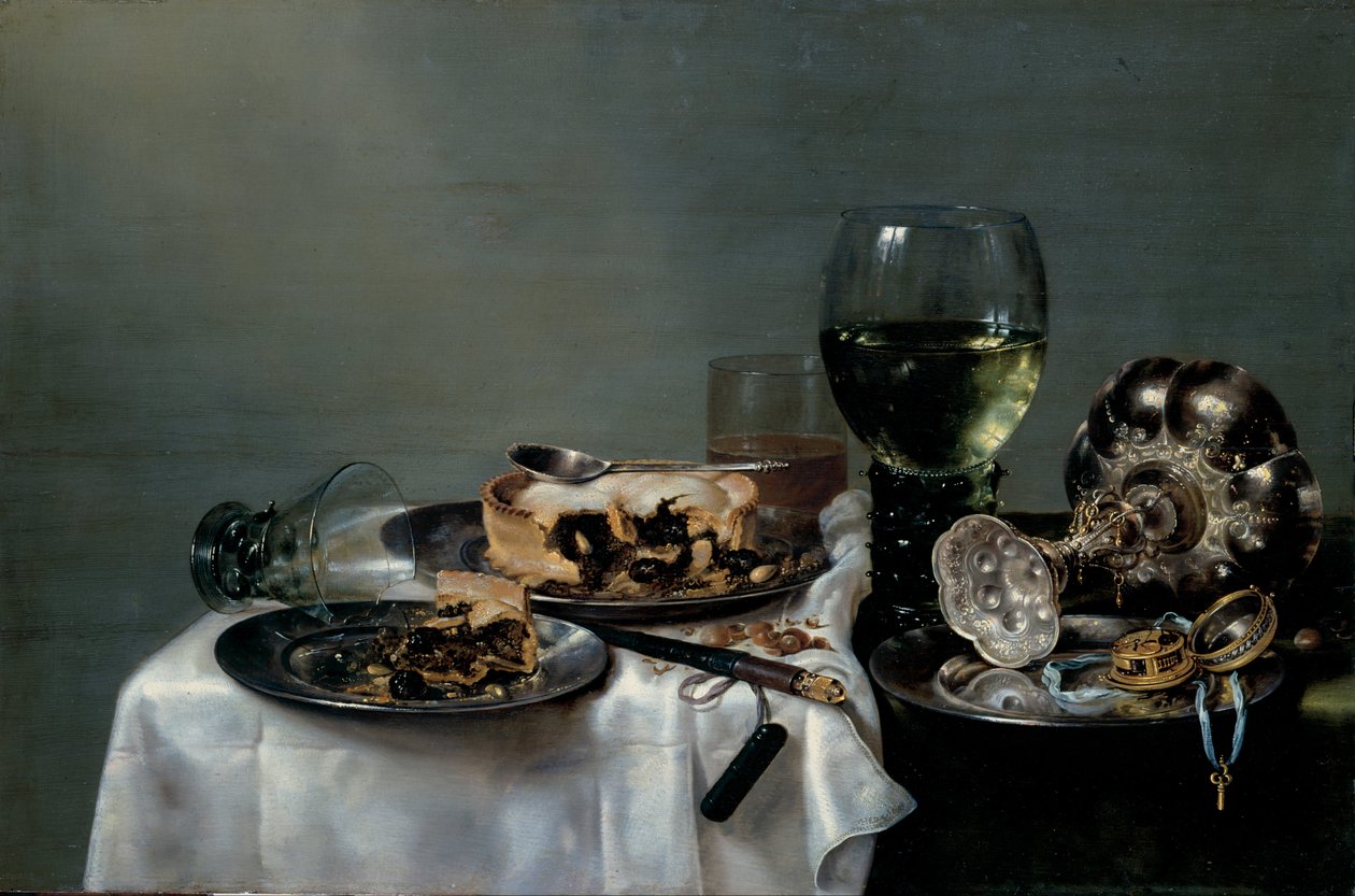 Aamiaispöytä Blackberry Pie: llä tekijältä Willem Claesz. Heda
