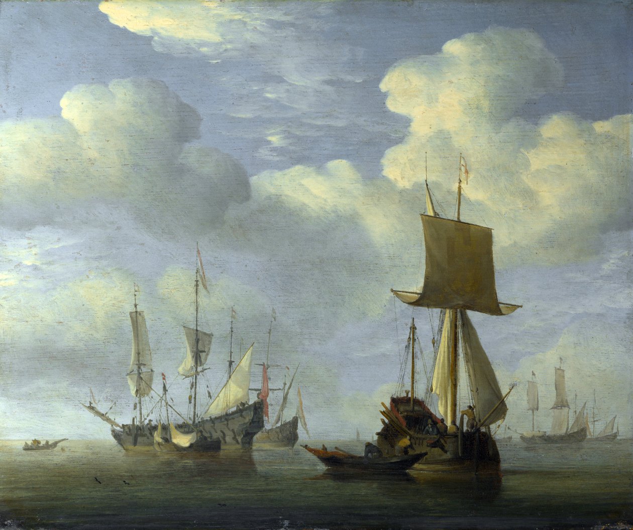 Englantilainen alus ja hollantilainen laiva hämmästyivät tekijältä Willem van de Velde the Younger