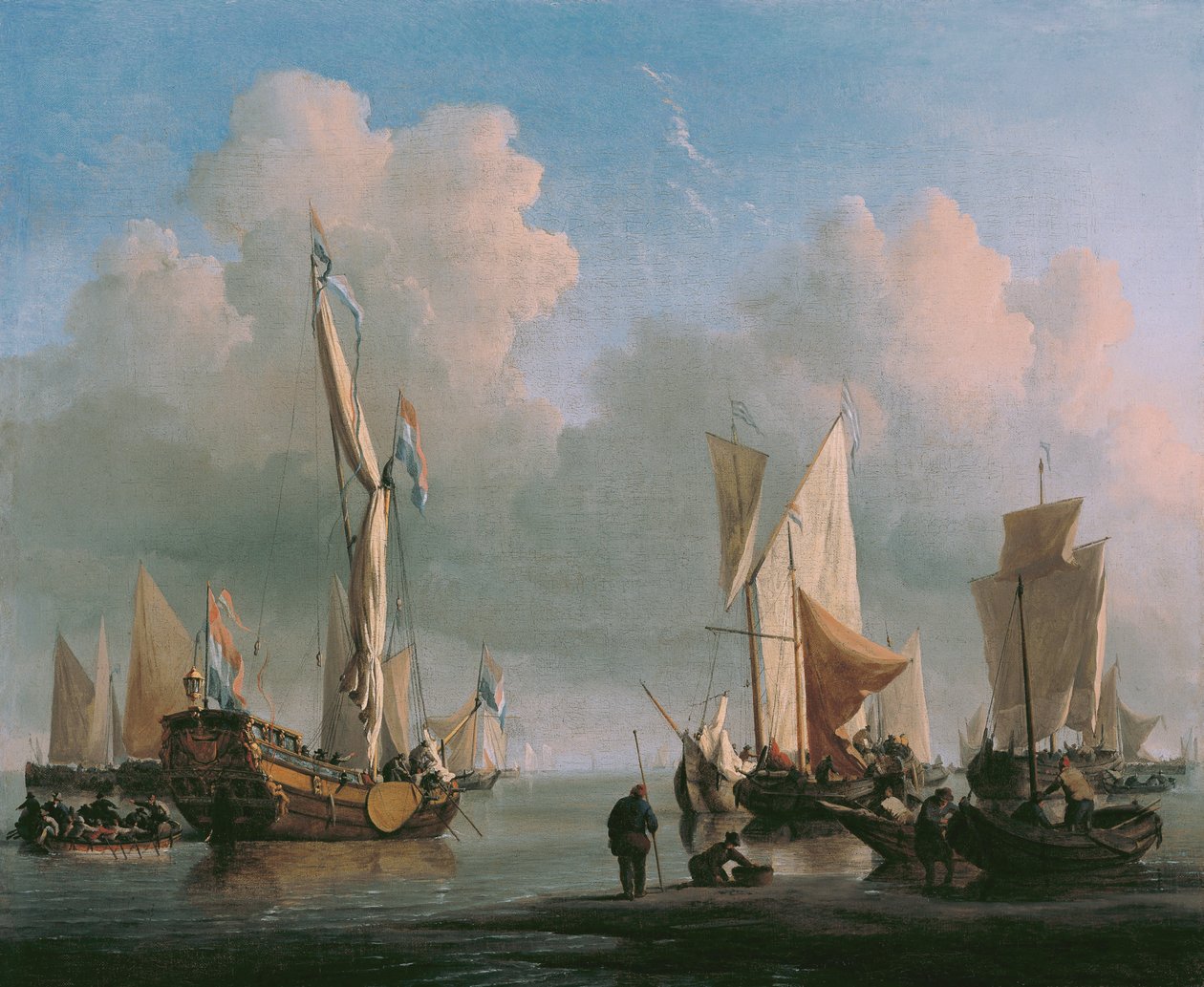 Alukset rannikon edustalla tekijältä Willem van de Velde the Younger