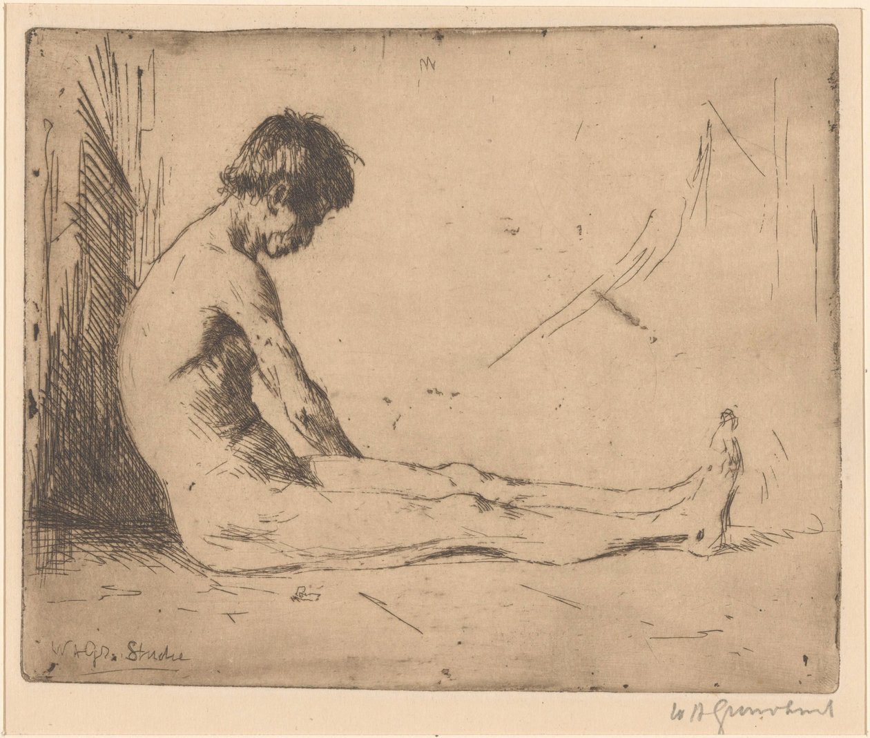 Istuva alaston mies tekijältä Willem Adrianus Grondhout (signed by artist)