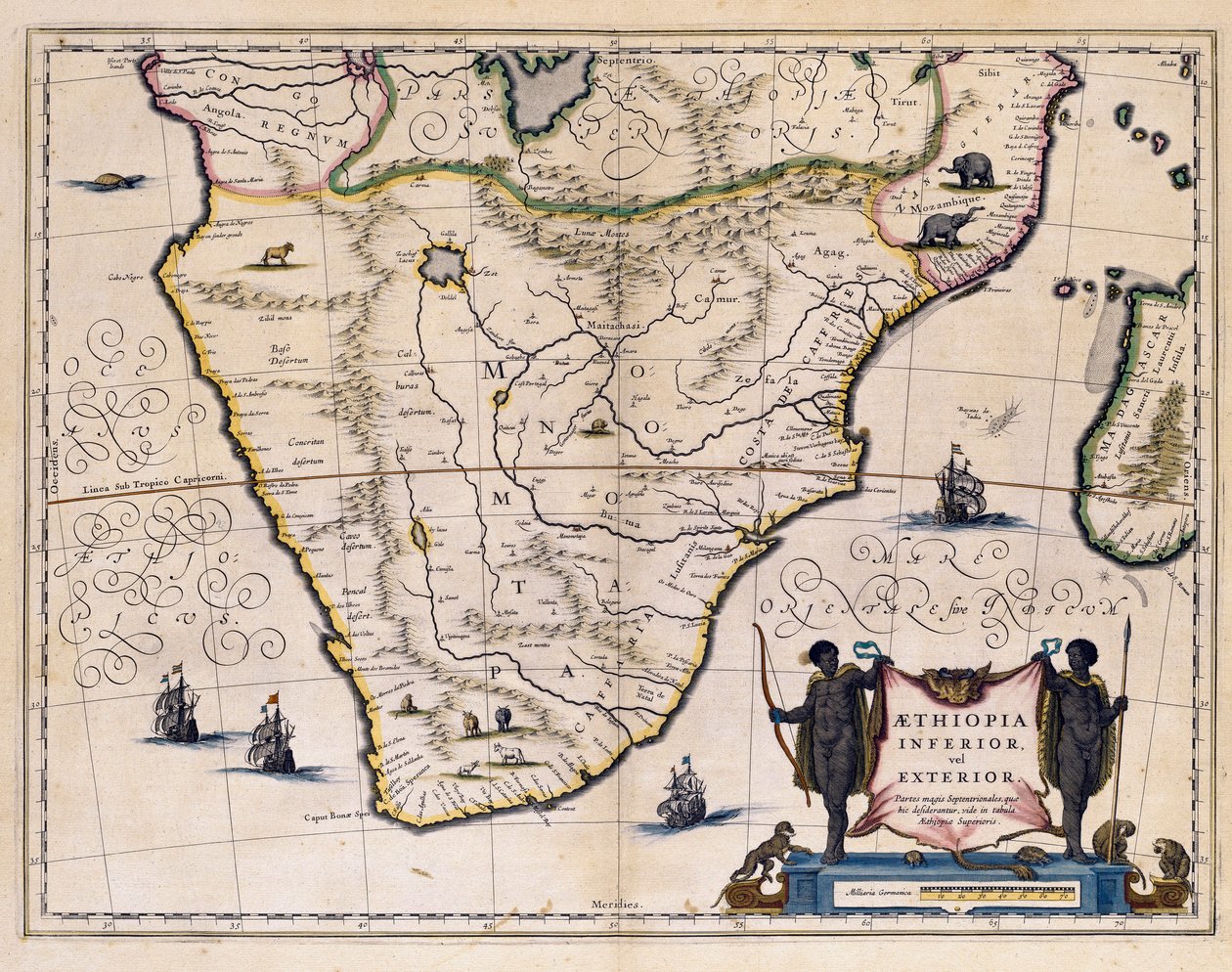 Etiopian ja Etelä-Afrikan kartta. (kaiverrus tekijältä Willem Blaeu