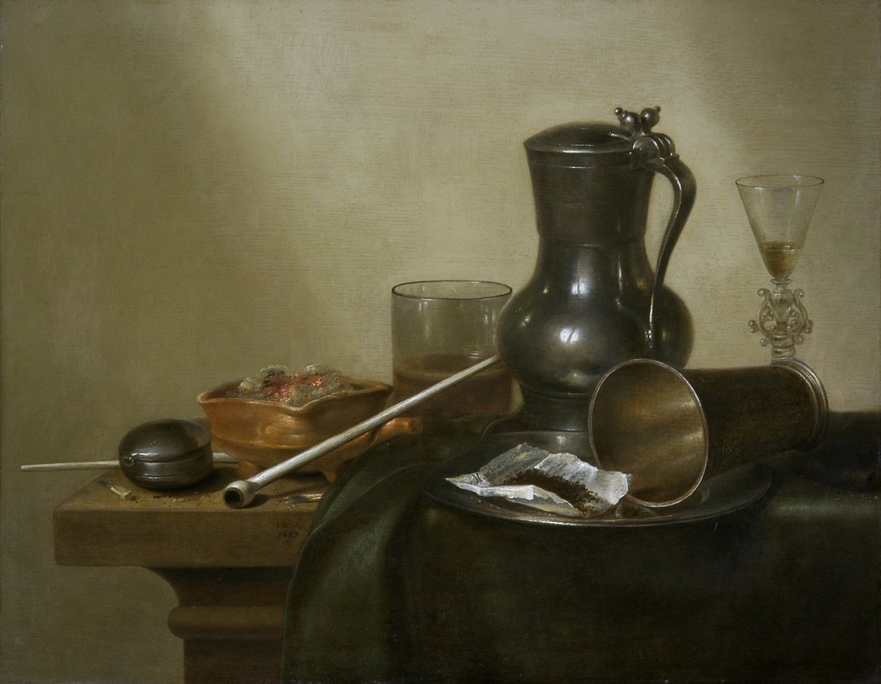 Tupakka-asetelma, 1637 tekijältä Willem Claesz. Heda