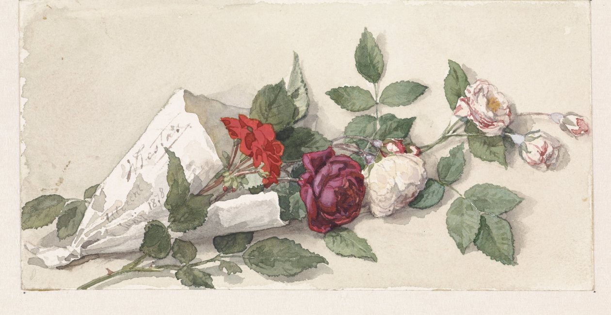 Ruusukimppu ja pelargonium tekijältä Willem de Famars Testas