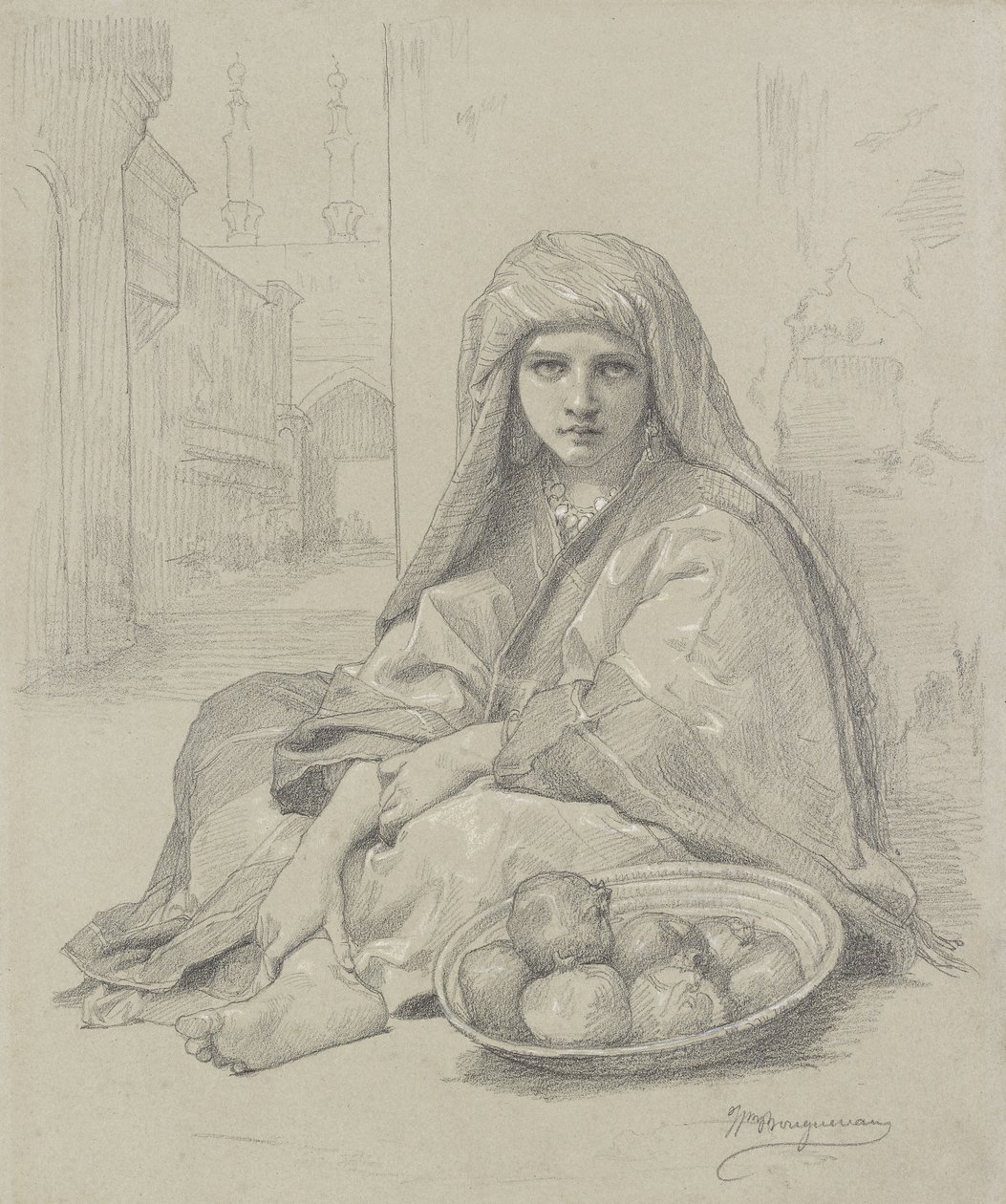 Algerialainen tyttö myy granaattiomenia, 1800-luku tekijältä William Adolphe Bouguereau