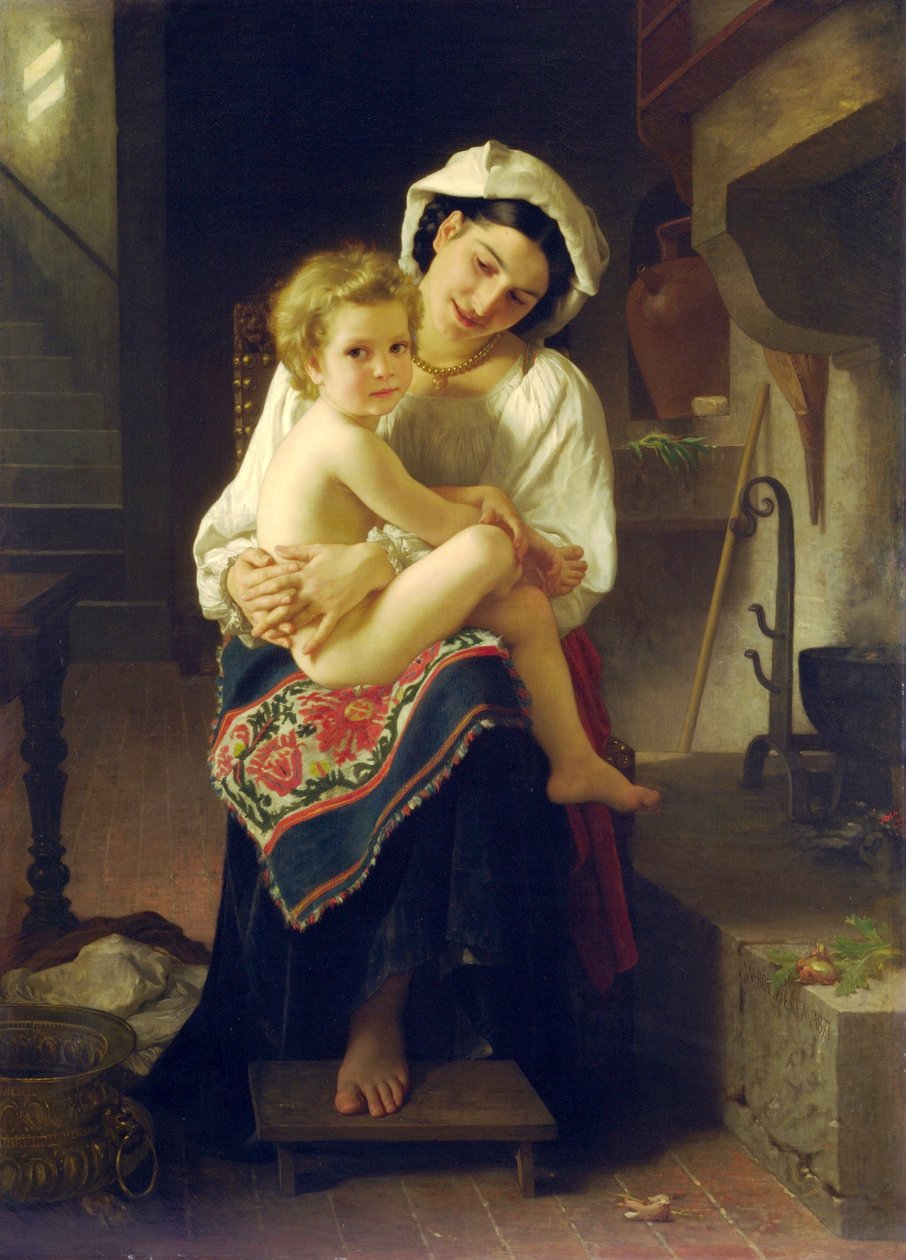 Nuori äiti tuijottaa lastaan tekijältä William Adolphe Bouguereau