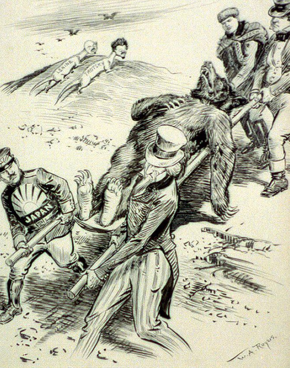A Hospital Case, antikommunistinen sarjakuva, julkaistu Red Scaren aikana, 1918 tekijältä William Allen after Rogers